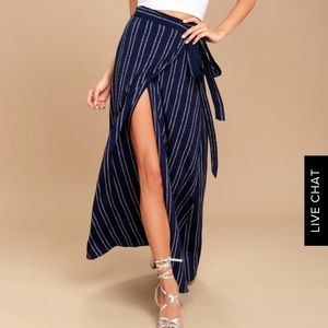 Lulu’s long navy blue wrap skirt. NWT